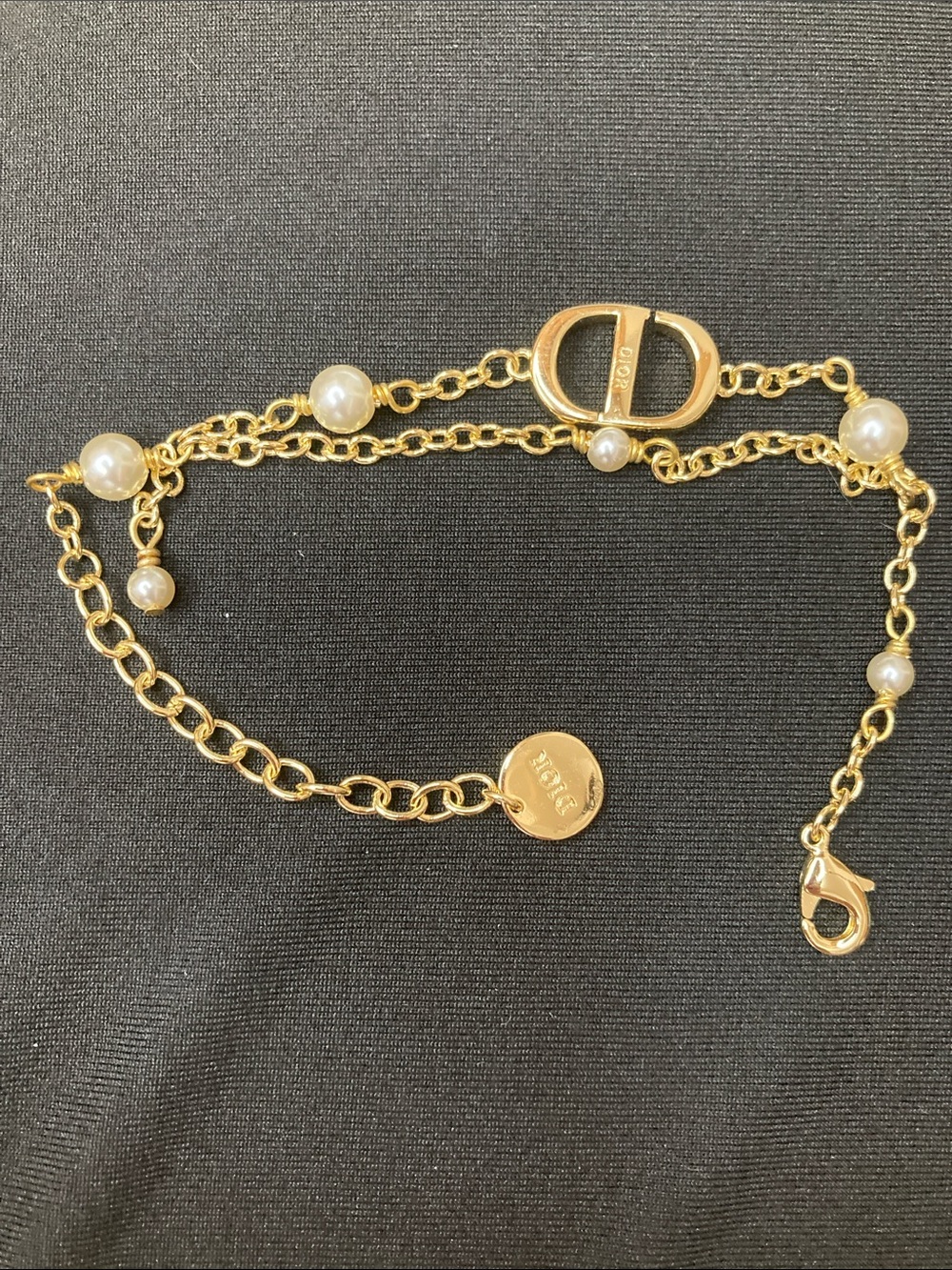 Dior Gold-Tone Chain Bracelet with Pearls